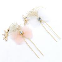 Bridal Hair Pins, Zinc Alloy, with Dried Flower & Cloth, Dragonfly, gold color plated, for bridal & with rhinestone 