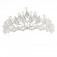Bridal Hair Flowers, Zinc Alloy, with Plastic Pearl, Crown, silver color plated, for bridal & with rhinestone 