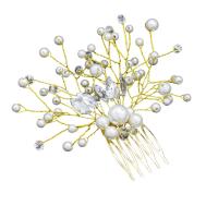 Bridal Decorative Hair Comb, Iron, with Crystal & Plastic Pearl & Brass, plated, for bridal 