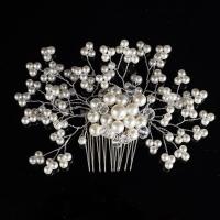 Bridal Decorative Hair Comb, Zinc Alloy, with Plastic Pearl, plated, for bridal & with rhinestone 
