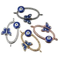 Brass Connector, Butterfly, plated, evil eye pattern & micro pave cubic zirconia & enamel & 1/1 loop Approx 1mm 