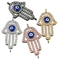 Brass Connector, Evil Eye Hamsa, plated, micro pave cubic zirconia & enamel & 1/1 loop Approx 1mm 