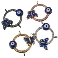 Brass Connector, Butterfly, plated, evil eye pattern & micro pave cubic zirconia & enamel & 1/1 loop Approx 1mm 