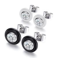 Stainless Steel Rhinestone Stud Earring, with Porcelain, for woman & with rhinestone 9.37mm 