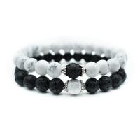 Zinc Alloy Bracelet Set, with Howlite & Lava, silver color plated, Unisex, 8mm Approx 7.5 Inch 