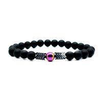 Black Agate Bracelets, with Hematite & Hematite, plated & Unisex, 8mm Approx 7.5 Inch 