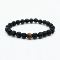 Lava Bead Bracelet, with Tiger Eye, Unisex, 8mm Approx 7 Inch 