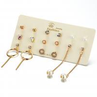 Zinc Alloy Earring Set, with Plastic Pearl, plated, for woman & with cubic zirconia, 5mm, 6mm, 7mm, 8mm, 45mm 