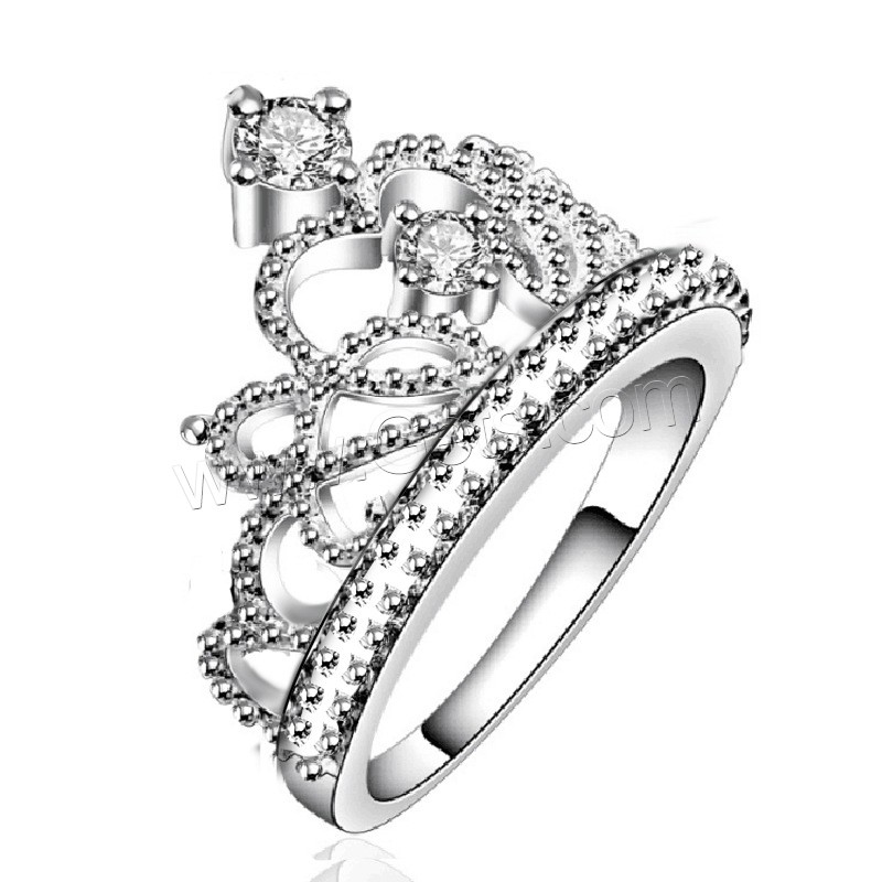 Cubic Zirconia Micro Pave Brass Finger Ring, Crown, silver color plated, different size for choice & micro pave cubic zirconia & for woman, Sold By PC