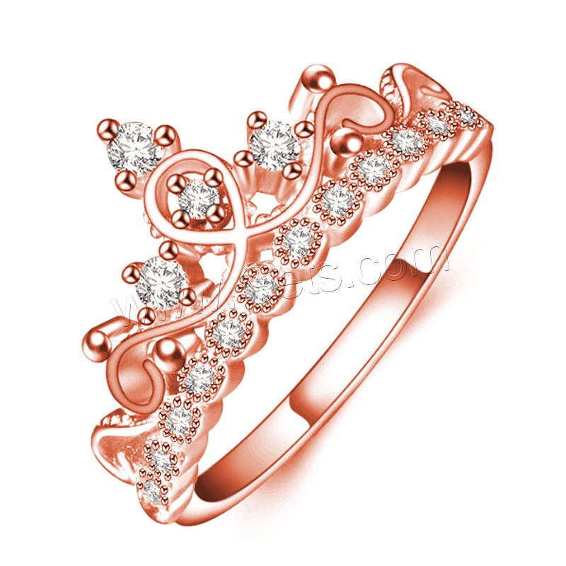 Cubic Zirconia Micro Pave Brass Finger Ring, Crown, rose gold color plated, different size for choice & micro pave cubic zirconia & for woman, Sold By PC