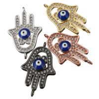 Brass Connector, Hamsa, plated, evil eye pattern & micro pave cubic zirconia & enamel & 1/1 loop Approx 1mm 