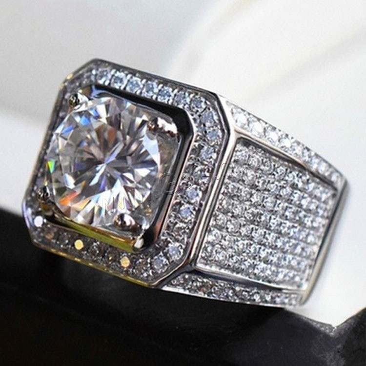 Латунное кольцо с стразами, Латунь, покрытый платиной, разный размер для выбора & Мужский & со стразами, продается PC
