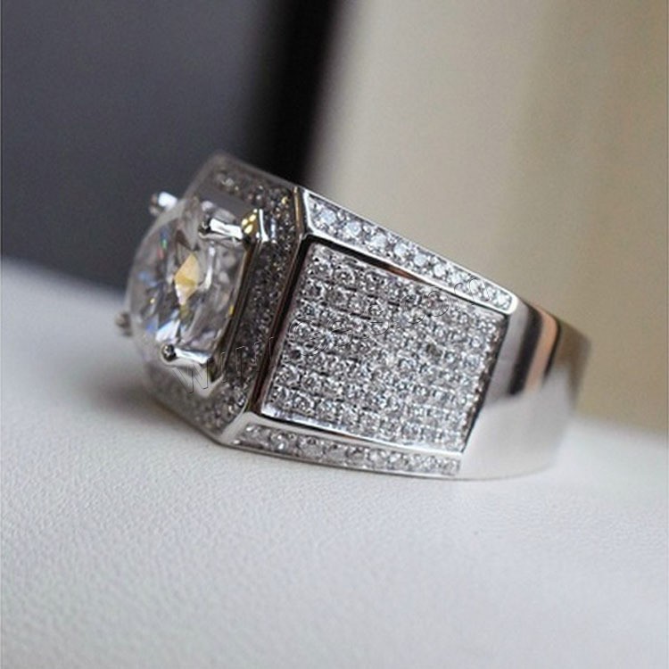 Anilo de dedo de latón, metal, chapado en platina real, diverso tamaño para la opción & para hombre & con diamantes de imitación, Vendido por UD