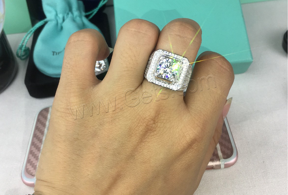 Латунное кольцо с стразами, Латунь, покрытый платиной, разный размер для выбора & Мужский & со стразами, продается PC