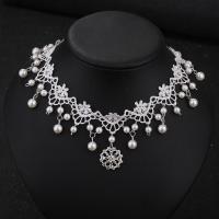 Lace Choker Necklace, with Plastic Pearl & Zinc Alloy, with 2inch extender chain, silver color plated, for bridal & adjustable & with rhinestone, 25mm Approx 12.5 Inch 