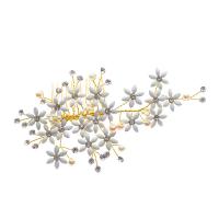 Bridal Decorative Hair Comb, Zinc Alloy, with Plastic Pearl & Acrylic, Flower, gold color plated, for bridal & with rhinestone 