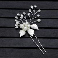 Bridal Hair Pins, Zinc Alloy, with Plastic Pearl, plated, for bridal & with rhinestone 