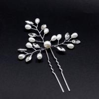 Bridal Hair Pins, Zinc Alloy, with Plastic Pearl, silver color plated, for bridal & with rhinestone 