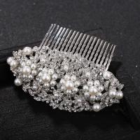 Bridal Decorative Hair Comb, Zinc Alloy, with Plastic Pearl, platinum color plated, for bridal & with rhinestone 