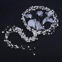 Bridal Hair Band, Brass, with Cloth & Plastic Pearl, silver color plated, for bridal, 550mm, 180-200mm 