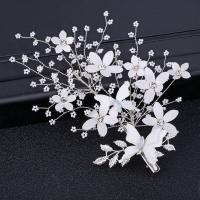 Zinc Alloy Alligator Hair Clip, with Seedbead & Cloth, silver color plated, for bridal & with rhinestone 