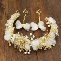 Wedding Jewelry Set, Zinc Alloy, with Dried Flower & Gauze & Plastic Pearl, Dragonfly, plated, for bridal & with rhinestone 60mm 