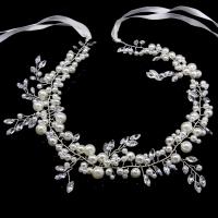 Bridal Hair Band, Plastic Pearl, with Cloth & Crystal & Zinc Alloy, silver color plated, for bridal 