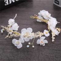 Bridal Hair Flowers, Cloth, with Dried Flower & Plastic Pearl & Zinc Alloy, gold color plated, for bridal, 380mm 