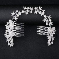 Bridal Decorative Hair Comb, Zinc Alloy, with Plastic Pearl, Butterfly, silver color plated, for bridal & with rhinestone 