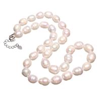 Freshwater Pearl Brass Necklace, with Brass, with 4cm extender chain, Potato, silver color plated, with troll & for woman, white Approx 16.5 Inch 