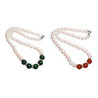 Gemstone Freshwater Pearl Necklace, with Gemstone & Brass, silver color plated & for woman Approx 18.9 Inch 