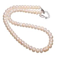 Freshwater Pearl Brass Necklace, with Brass, with 5cm extender chain, Potato, silver color plated, for woman, white Approx 14.9 Inch 