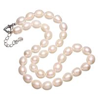 Freshwater Pearl Brass Necklace, with Brass, with 5cm extender chain, Potato, silver color plated, for woman, white Approx 16.1 Inch 