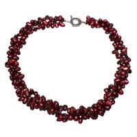 Freshwater Pearl Brass Necklace, with Brass, Potato, silver color plated, for woman, wine red color Approx 17.3 Inch 