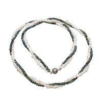 Freshwater Pearl Sweater Chain Necklace, with Quartz & Brass, silver color plated, for woman & faceted & Approx 23.6 Inch 
