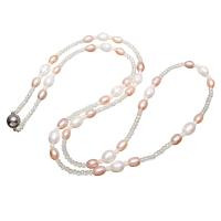 Freshwater Pearl Sweater Chain Necklace, with Quartz & Brass, silver color plated, for woman & faceted Approx 31.5 Inch 