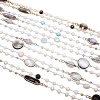 Freshwater Pearl Sweater Chain Necklace, with Gemstone & White Shell & Quartz & Brass, plated & for woman 