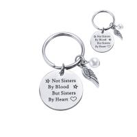 Stainless Steel Key Chain, with Plastic Pearl, Unisex & with letter pattern, 25mm 