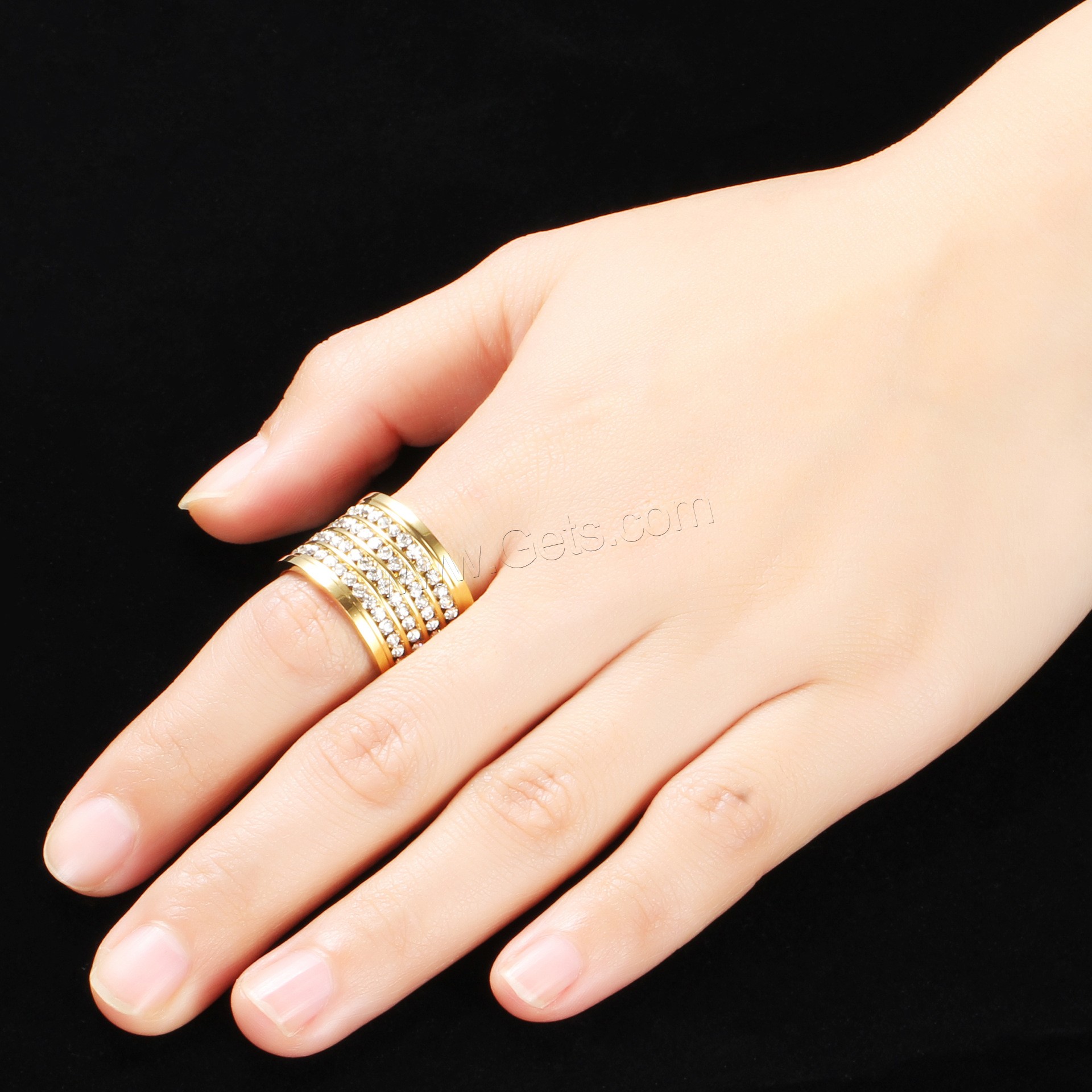 Нержавеющая сталь Rhinestone палец кольцо, Нержавеющая сталь 316, Другое покрытие, разный размер для выбора & Женский & со стразами, Много цветов для выбора, 20mm, продается PC
