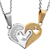 Couple Stainless Steel Necklace, with 2inch extender chain, Heart, plated, oval chain & for couple 22mm, 31mm Approx 19.6 Inch 