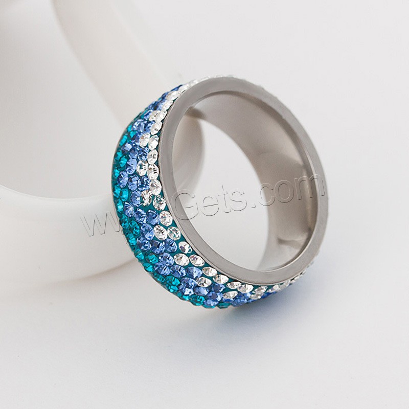 Rhinestone Stainless Steel Finger Ring, with Rhinestone Clay Pave, different size for choice & for woman, original color, 8mm, Sold By PC