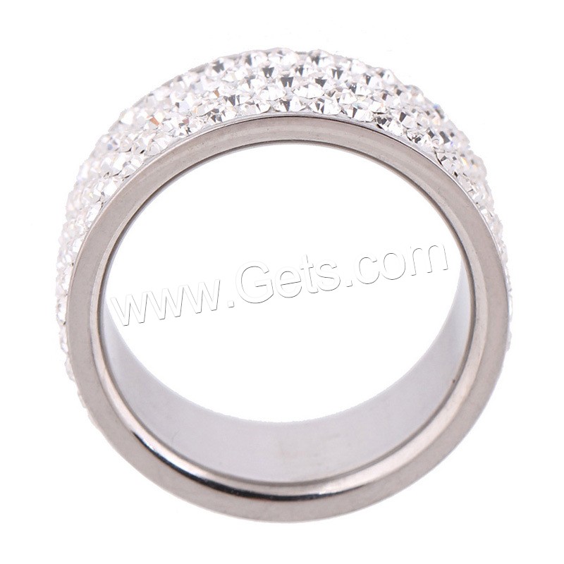 Rhinestone Stainless Steel Finger Ring, with Rhinestone Clay Pave, plated, different size for choice & for woman, 15mm, Sold By PC