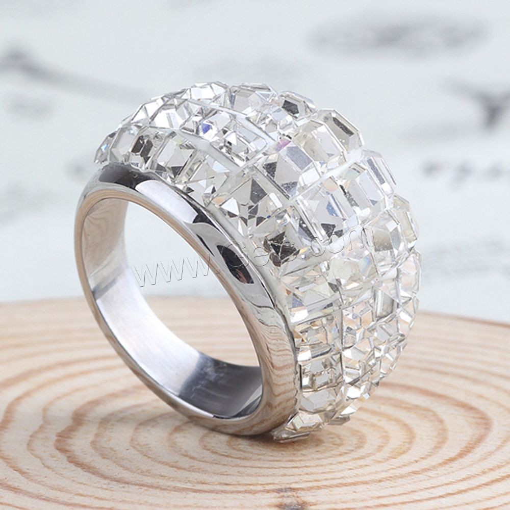 Rhinestone Stainless Steel Finger Ring, different size for choice & for woman & with rhinestone, original color, 20mm, Sold By PC