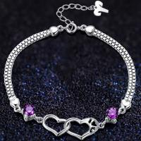 Sterling Silver Bracelets, 925 Sterling Silver, with 3cm extender chain, for woman & with rhinestone Approx 5.9 Inch 