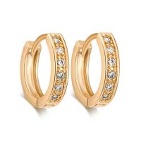 Brass Huggie Hoop Earring, real gold plated, for woman & with cubic zirconia 
