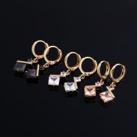 Brass Huggie Hoop Drop Earring, real gold plated, for woman & with cubic zirconia 