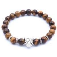 Tiger Eye Stone Bracelets, with Nylon Cord & Zinc Alloy, plated, Unisex 8mm Approx 7 Inch 