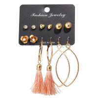Zinc Alloy Earring Set, earring, with Cotton Thread, gold color plated, for woman & with rhinestone, 6mm, 7mm, 10mm, 12mm, 70mm 