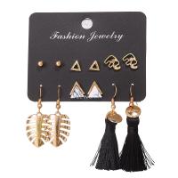 Zinc Alloy Earring Set, earring, with Cotton Thread & Acrylic, gold color plated, for woman, 4mm, 6.5mm, 10mm, 11mm, 55mm 