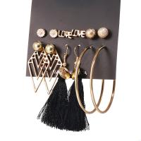 Zinc Alloy Earring Set, earring, with Cotton Thread, gold color plated, for woman, 5mm, 7mm, 9mm, 11mm, 37mm, 60mm 
